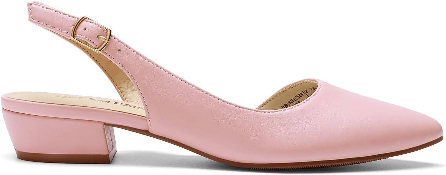 DREAM PAIRS Womens Slingback Kitten Low Block Heels Closed Pointed Toe Ankle Strap Elegant Dressy Pumps Wedding Party Dress Shoes for Women