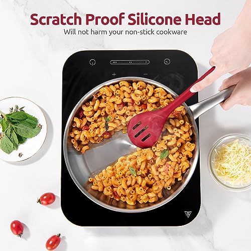 Image of U-Taste Silicone Slotted Spoon, 13.3 inch Long Large Mixing Spoon, Red