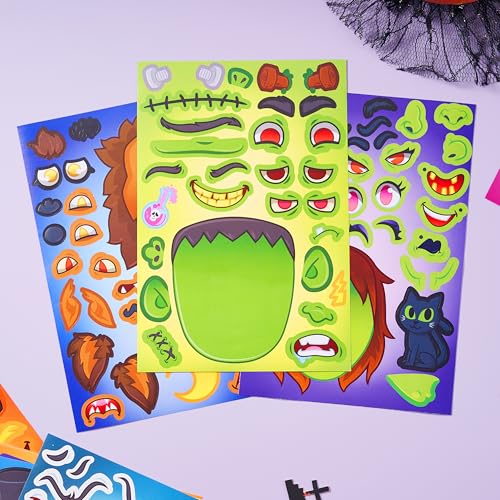 Image of JOYIN 36 PCS Halloween Make-a-face Sticker Sheet, Kids Party Favor Craft Supplies, Make Your Own Characters Stickers with Vampire, Witch, Frankenstein, Ghost, Halloween Goodies Class Activities Game