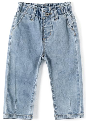KIDSCOOL SPACE Baby Girl Boy Jeans,Soft Ripped Denim Elastic Band Inside Pants