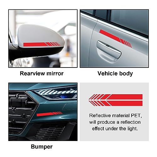Image of Augeny 4 PCS Car Rear View Mirror Stickers, Waterproof Vinyl Auto Side Rearview Mirror Stripes, Universal Reflective Anti-Collision Striped Warning Decal for Most Vehicles (Red)