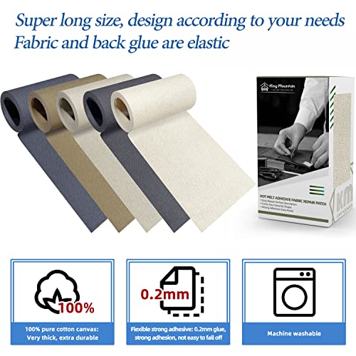 Image of KING MOUNTAIN Canvas Iron on Patch,3 inchx60 inch,Waterproof 100% Cotton Fabric Repair Patch,Used for Various Sofa,Tent,Clothes,Seats,Suitcases (Beige Gray)