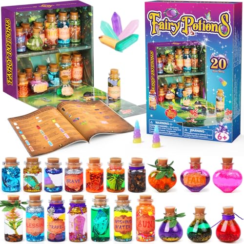 Fairy Potions Mostof Kits de pociones de hadas retro para niños, mezcla 20 pociones mágicas con cristal de energía