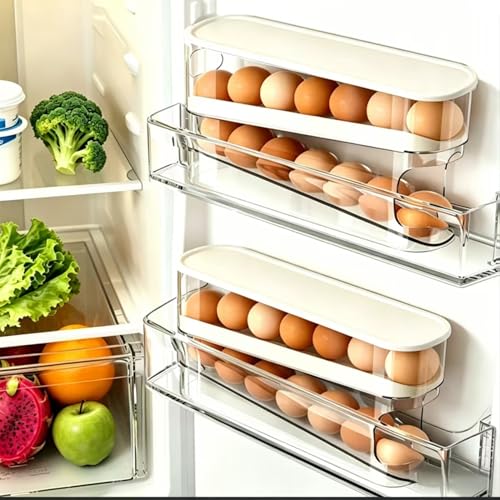 WACOI Auto Rolling Fridge Egg Organizer, Space Saving Eggs Dispenser for Refrigerator Storager, Home...