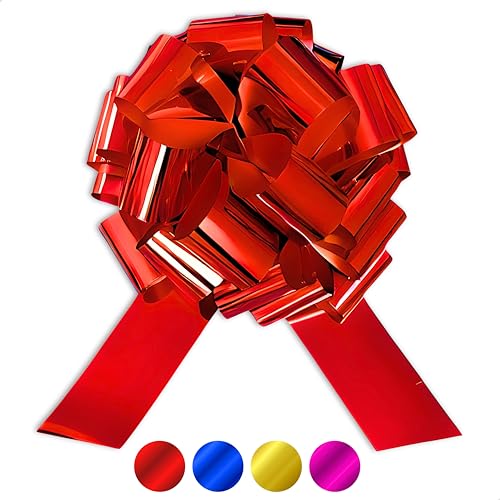 Üka • Lazo de Regalo Gigante. Diámetro de 40 cm. Lazo Grande para Regalo en Rojo Metalizado. Lazo de Regalo XXL para Coche, Bicicleta y Moto. Montaje Fácil y Reutilizable.