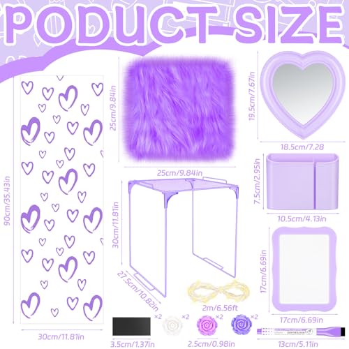 16 Pcs Purpul Locker Accessories for Girls Includes Purple Locker Shelf Wallpaper Heart Magnetic Mirror Whiteboard and Organizing Supplies Backing for Girls in Middle School by Gosodeny - Used condition - Image 2
