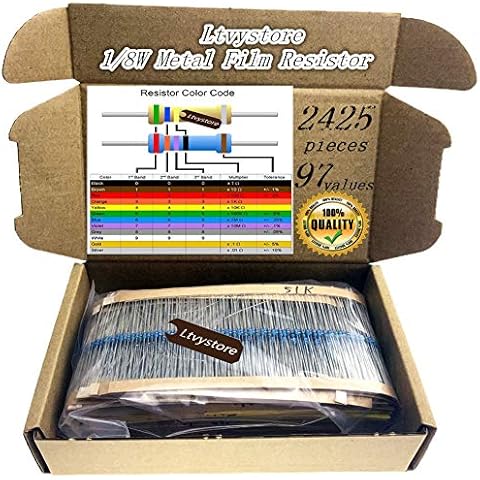 Ltvystore 2425pcs 97 Values 1 ohm - 1M ohm 1/8W Metal Film Resistors Assortment Kit Assorted Set Cover