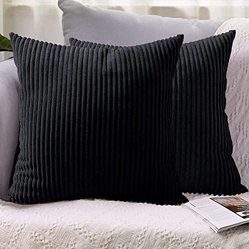 Neusky 4er Set Kissenbezüge,Kordsamt Dekokissen Kissenbezug 45 x 45 cm Sofakissen Dekorativ Couchkissen Kissenhülle,Polyester, Weich Bequem(Schwarz) Cover