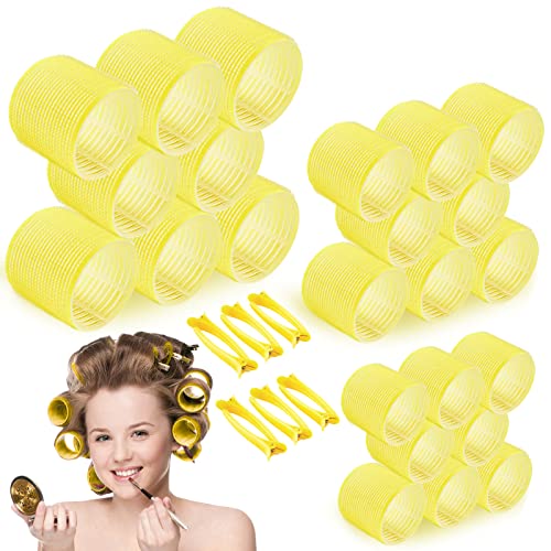 36 Packs Hair Roller Sets, 24Pcs Self Grip Hair Rollers with 12 Plastic Clips, Jumbo Large Medium Size Hair Curlers Salon Hairdressing Roller Curlers for Short and Long Hair Styling