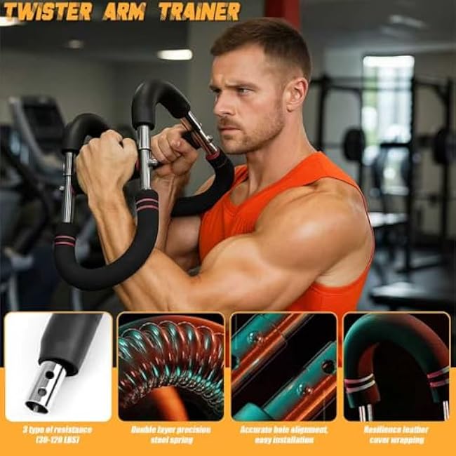 Twister Arm Trainer Adjustable Twister Arm Chest Exerciser (30-120lb) Power Arm Trainer for Men and Women Chest Workout Equipment Shoulder Muscle Training Home Fitness Equipment Red