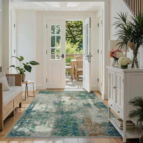 Tapis salon grand 200x250cm vert abstrait moderne et chic