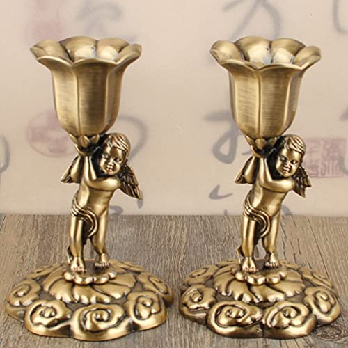 Housoutil 2Pcs Cherubs Angels Statue Candle Holder Vintage Pillar Candle Stick Holders Metal Taper Candlestick Stand Candelabra For Wedding Coffee Dining Table Mantle Fireplace #TOP5