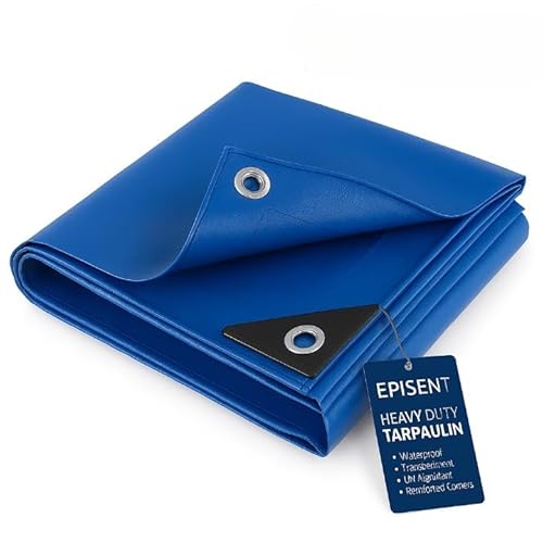 EPISENT Blue Waterproof Tarpaulin – Heavy Duty Tarp Sheet with Reinforced Edges & Rust-Free Eyelets – UV Resistant ground sheets Multipurpose Cover for Camping, Garden, Car & Outdoor (10' x 12' feet)