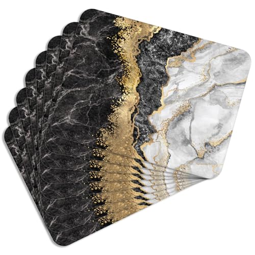 MG Design – Juego de 8 manteles Individuales Marble Black 40×30 cm con impresión Decorativa y Base de Corcho (Lavables, Antideslizantes, Resistentes hasta 100 °C) – para Cocina, Comedor y Oficina