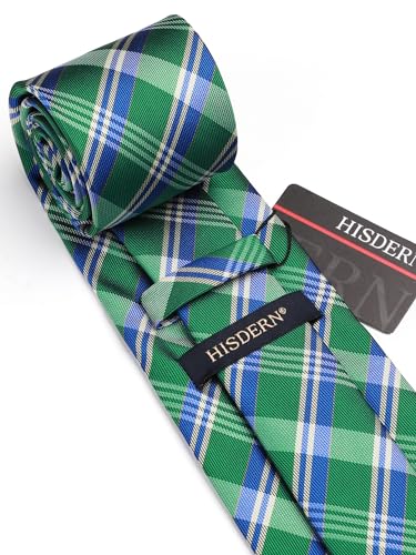Image of HISDERN Ties for Men Formal Business Plaid Checked Mens Ties and Pocket Square Set Classic Wedding Necktie Handkerchief