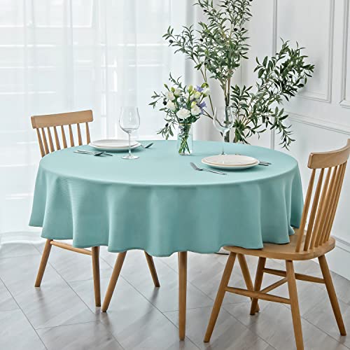 Image of maxmill Round Textured Tablecloth Spill-Proof Wrinkle Free Soft Jacquard Table Cloth for Round Table Cover, for Dining Room Buffet Banquet Parties Holiday Dinner, 70 Inch, Turquoise