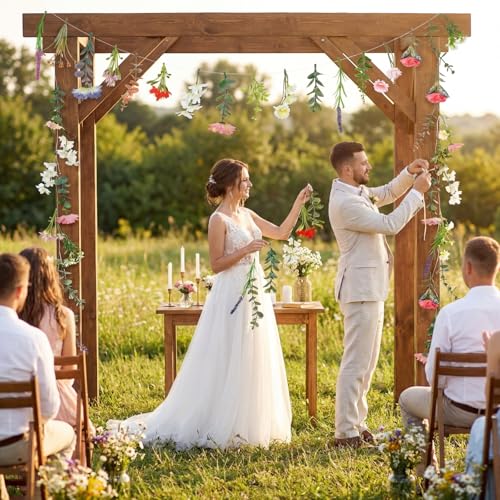 Image of Suncalla 2 Pcs 6.6 ft Artificial Flower Garland Floral Backdrop Arch Fairy Flower Hanging Ceiling Colorful Garland for Wedding Bridal Shower Baby Shower Tea Birthday Backdrop Wall Decor(Vivid Color)