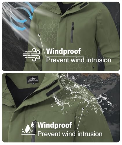 Image of Zoofly Mens Waterproof Hiking Jacket with Hood Windproof Light Weight Windbreaker Outdoor Fishing Raincoat Zipper Pockets