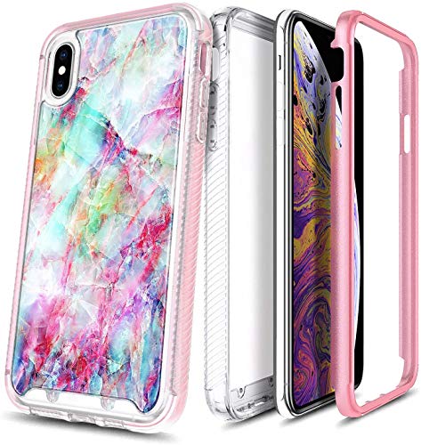 E-Began iPhone XR Case with Built-in Screen Protector, Full-Body Protective Rugged Matte Bumper Cover, Marble Design, Support Wireless Charging, Shockproof Durable Phone Case (6.1 inch 2018) -Fantasy