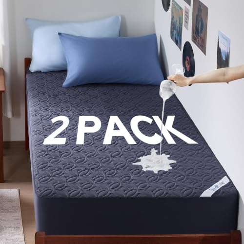 Image of BEDLORE 2 Pack Waterproof Mattress Protector, Twin XL Size Mattress Pad with Deep Pocket 6 inch-15 inch Depth, Soft Breathable Bed Mattress Cover for Bedroom, College Dorm (Navy Blue)