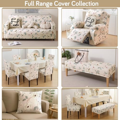 Image of HOKIPO Premium Printed Velvet Dining Chair Cover Set of 1, Buttercream Magnolia Whisper (AR-5794-D5)