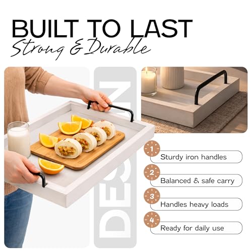 image for Besti Rustic Vintage Food Serving Trays (Set of 2) | Nesting Wooden Bo
