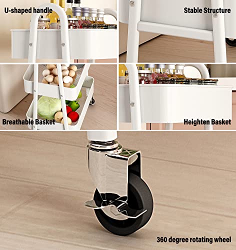 Murri&Murrdi Fruit Vegetable Storage Basket, 3 Tier Stackable Wire Storage Baskets With Wheels, Produce Organizer Bins, Rack Storage Cart For Pantry Bathroom Kitchen Garden（3 Layer D White） #TOP3