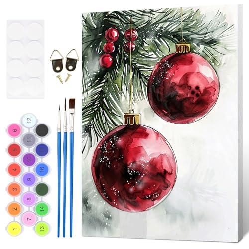 HEIBAGO Christmas Baubles Framed Paint by Numbers Kit for Adults Adults Paint-By-Number Kits on Canvas Painting by Numbers DIY Acrylic Number Painting for Gift Home Wall Decor 8x12 Inch