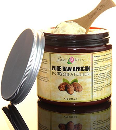Flawless Faces Ivory African Shea Butter – Pure Raw Grade A Unrefined 16 oz (1 Pound) Imported from Ghana – Sealed in Dark Amber Jar for Best Shelf Life - FREE Scooping Spoon Included!