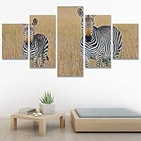 SIGNWIN 5 Panel Canvas Wall Art Animals Black and White Dramatic Group Modern Artwork for Home Decorations Ready to Hang - 60