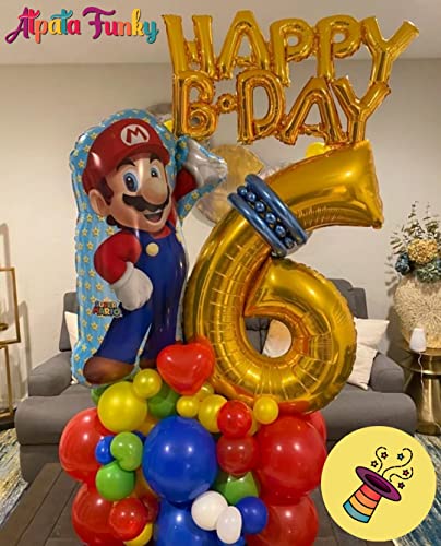 Image of Atpata Funky 6 Number Golden Foil Balloon 32 inch Size Birthday Decoration Items | Happy Birthday Decoration Kit | 6th Year Birthday Party Anniversary Wedding Decorations