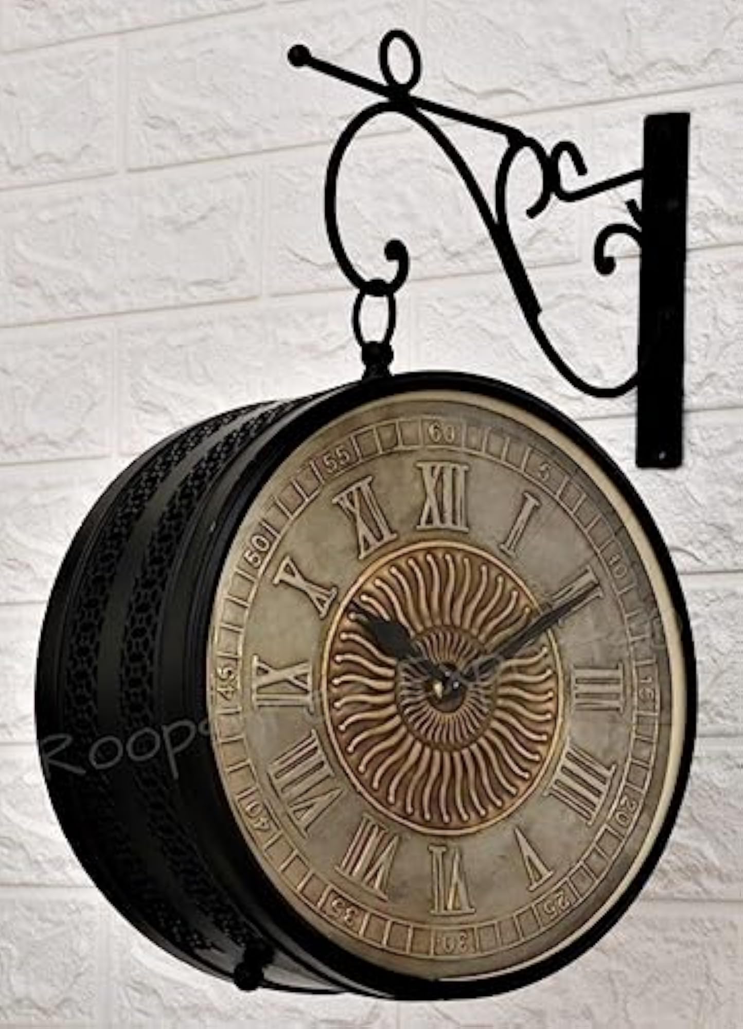 Black & Brass Double Analog Sided Wall Clock
