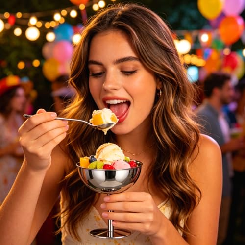 Image of 4PCS Stainless Steel Dessert Bowls, 5oz Ice Cream Cups, Stem Footed Metal Sundae Serving Dishes, Shatterproof Pudding Containers, Reusable Coupe Dessert Cup for Weddings Party Family Gathering(Silver)