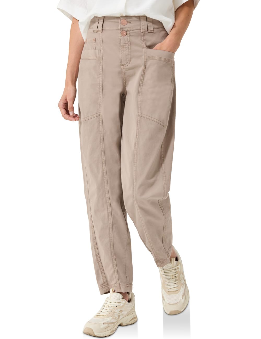 Street One Studio Barrel Leg Trousers Washed Look Dark Stone Sand 44