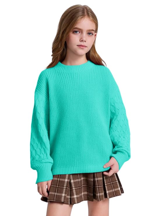 Girls Crewneck Sweaters Casual Long Sleeve Drop Shoulder Pullover Sweaters Fall Oversized Cable Knit Tops2