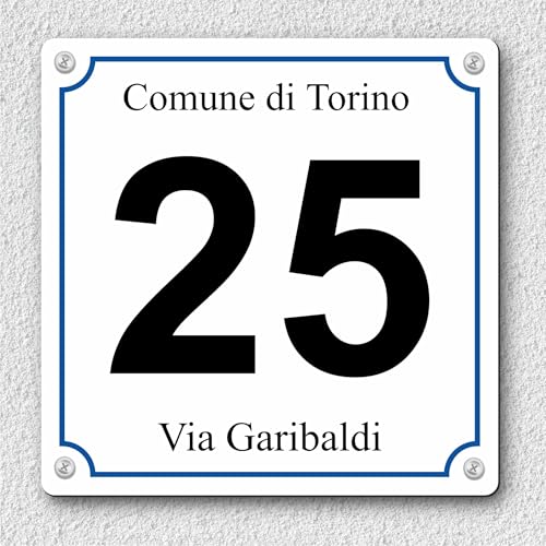 Pubblimania NUMERO CIVICO personalizzato Stile Maiolica modello Sorrento in alluminio rinforzato stampato (Quadrato)