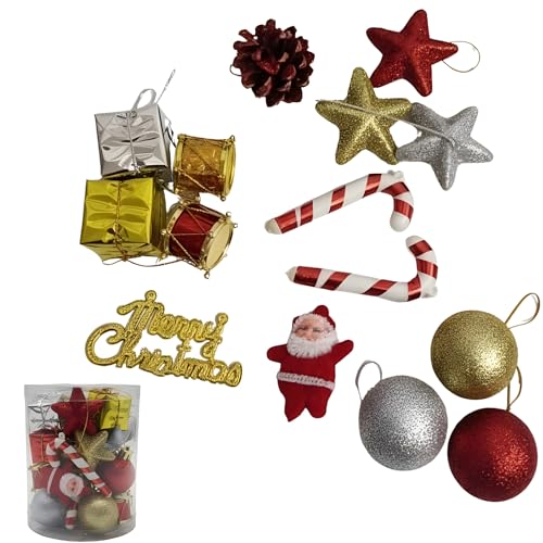 Image of Crackles Christmas Decoration Gift Set (15 Pcs) | Mixed Ornament Combo with Balls, Gifts & Santa | Festive Christmas Tree Decoration Kit for Home, Office & Party Decor