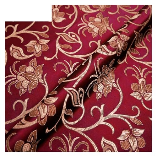Tissu à fleurs en satin brocart bordeaux, coupon de couture multicolore pour Cheongsam