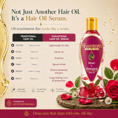 Image of Rose & Bhringraj Prevents Premature Greying | Herbal Hair Oil (works like a serum) for Men & Women | Maintains Natural Hair Colour | with Real Rose Petals | Bhringraj oil | Real Non-Sticky, Real Lightweight, Fast Absorbing Oil Serum - 180ml