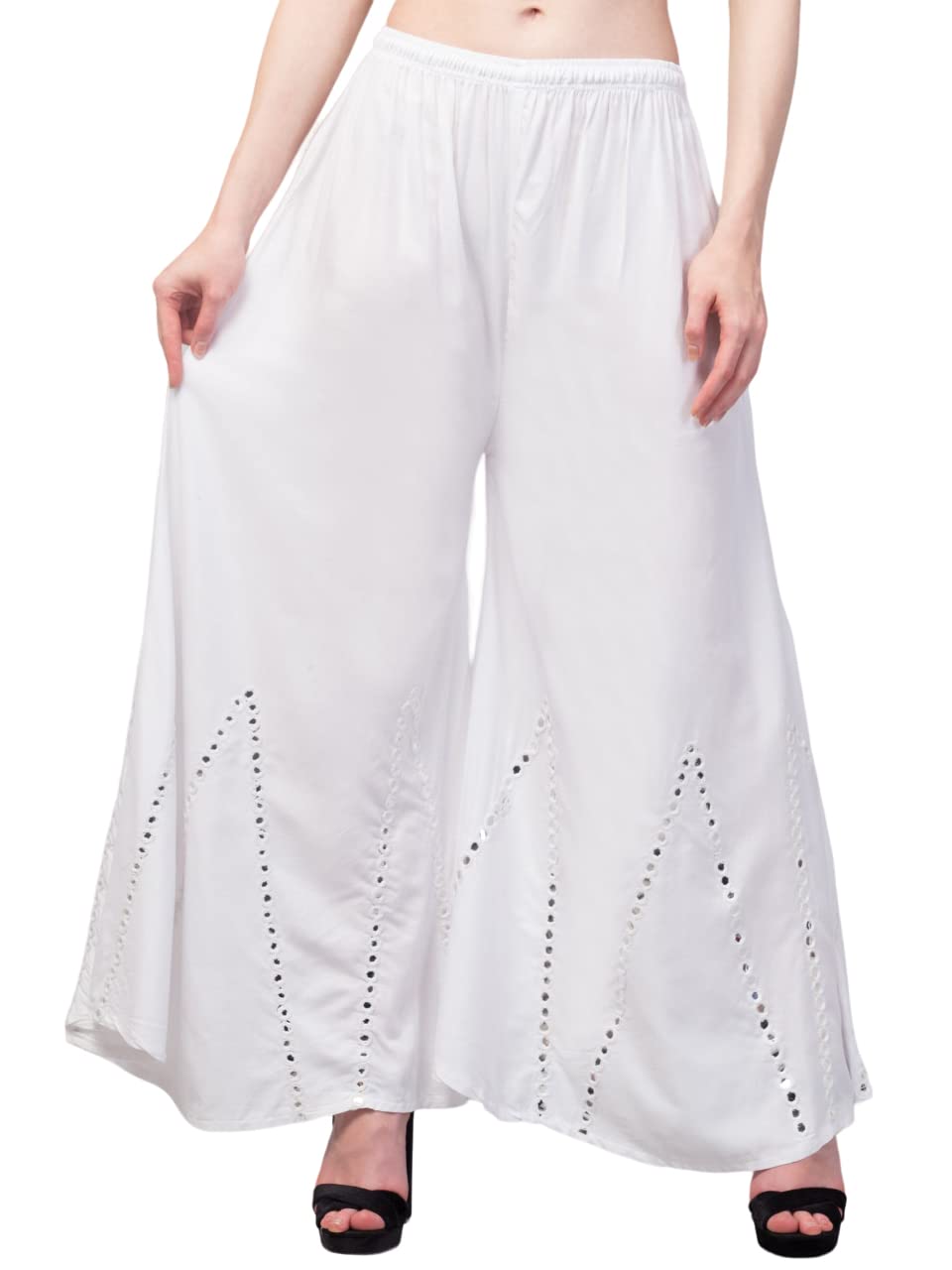 MEYARA Women's Viscose Mirror Work Palazzo Pants - Relaxed Fit Rayon Trousers for Girls & Women, Elastic Waist, Full Length, Casual Style-picture-18