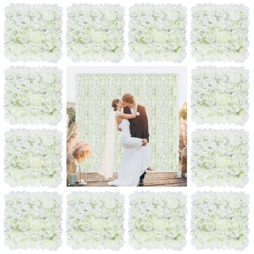 MODFUNS White Floral Wall Backdrop Panels 12 Packs Artificial Floral