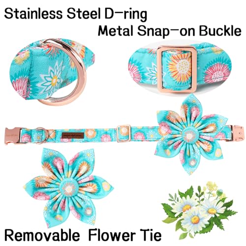 Unique Style Paws Summer Dog Collar with Floral Bow,Sunflower Bows Tie Puppy Collar, Cute Blue Dog Bow Collars for Small,Medium,Large Dogs Pets Summer Gifts - Thumbnail 2