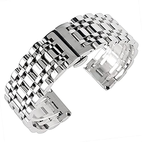 Bracelet montre acier inoxydable massif poli à maillons bombés et boucle papillon