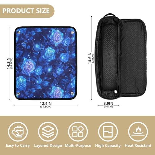 Bolsa de viaje para herramientas de cabello Dark Blue Roses con tapete para plancha impermeable y portátil miniatura 4