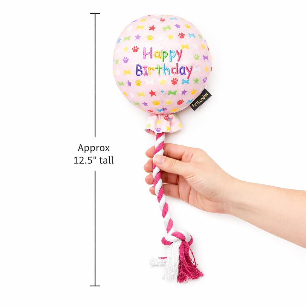 Pet London Geburtstags-Hundespielzeug mit Luftballon, Rosa – Feiern Sie den Hund Happy Birthday – Plüsch, buntes Regenbogen-Konfetti-Muster, Hunde-Party-Geschenk