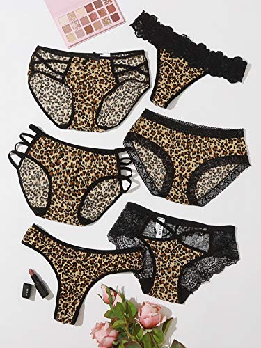 Makemechic MMC6-UW200710458-S Women'S 6 Packs Sexy Bikini Underwear Leopard Print Lingerie Contrast Lace Thong Panties Multi S thumb #4