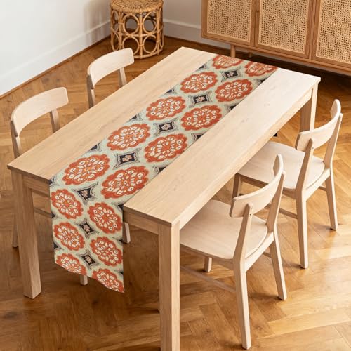 Image of Nuxovilar Retro Geometric Table Runner Flax 13x72 in