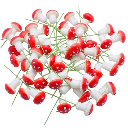 ZAYIO 20Pcs Red Mini Mushroom Ornaments, Plastic Tiny Mushrooms Miniature Figurines, Artificial Micro Landscape Decorations for Fairy Garden Ornaments, Plant Pots, Terrariums & DIY Crafts