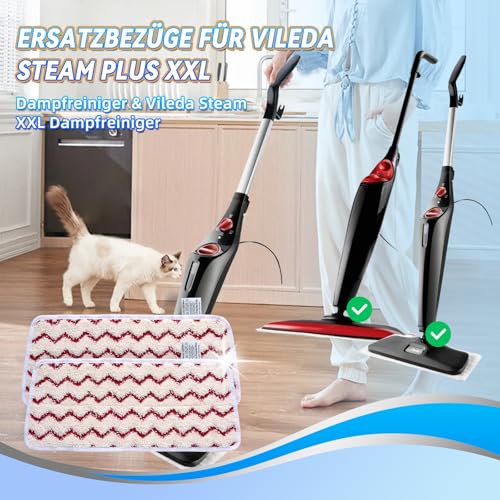 YANGYUQI 8 Stück für Vileda Steam PLUS XXL Dampfreiniger Ersatzbezüge, Ersatzpads aus Mikrofaser, Dampfreiniger XXL Ersatzbezug, Hygienische Reinigung für Alle Böden, Maschinenwaschbar (Rot+Weiß)