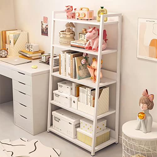 Iotxy 5-Tier Ladder Shelf Bookcase - Wooden Open Bookshelf With Metal Frame, Display Rack For Living Room, Bedroom, Kitchen, And Home Office, White #TOP10